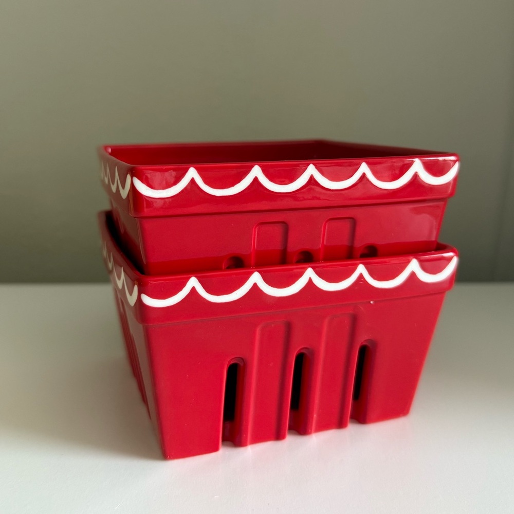 Anthropologie Set of TWO! Damson Madder Ceramic Berry Baskets - RED